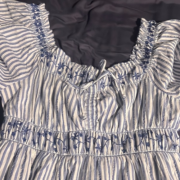 AEO Women’s Puff Sleeve Mini Dress Blue/White Large Petite - Picture 2 of 4